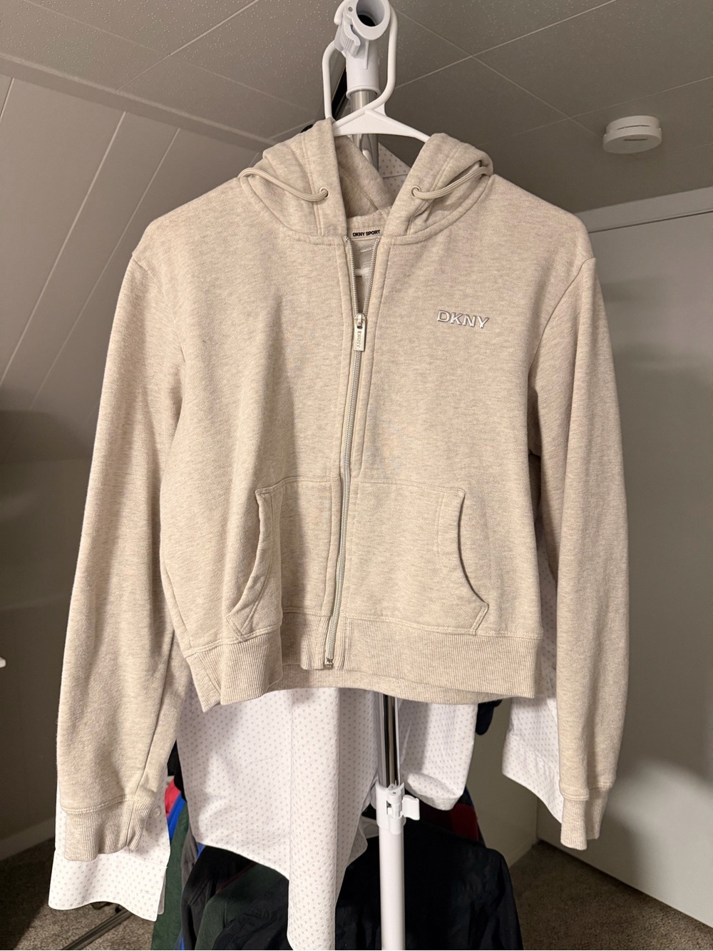 DKNY Sport Hooded Zip Sweatshirt in Light Beige